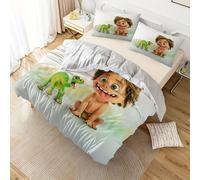 Parure De Lit 3 Pieces The Good Dinosaur Cartoon - Polyester Ultra Doux, Respirant, Comprend 1 Housse De Couette Et 2 Taies D'oreiller, Fermeture Éclair, Confort Toutes Saisons Pou