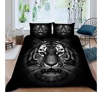 Parure de Lit 3 Pièces Tigre noir et blanc animal de la forêt Housse de Couette 220x240 Enfant 2 Personnes 3D Motif avec Fermeture Éclair Hypoallergique Microfibre avec 2 Taies d'oreiller 50x75 cm