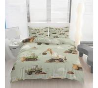 Parure de Lit 3 Pièces Tracteur Chantier Enfant, Housse de Couette Pelleteuse Construction 200x200 et 2 Taies d'oreiller 65x65, Lavable en Machine avec Fermeture Éclair et Attaches de Coin AaR161