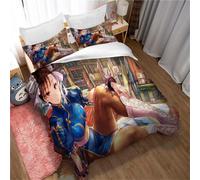 Parure De Lit 3 Pieces Ultra Douce Avec Housse De Couette Et 2 Taies D'oreiller 80 X 80 Cm, Motif Street Fighter, 100 % Microfibre