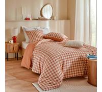 Atmosphera - Parure de lit imprimée Vichy 240x220cm Terracotta