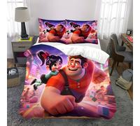 Parure De Lit 3 Pieces Wreck It Ralph Cartoon Comprenant 1 Housse De Couette Et 2 Taies D'oreiller Super Doux Et Confortable Pour Chambre À Coucher Chambre D'amis Cadeau Pour La Fa
