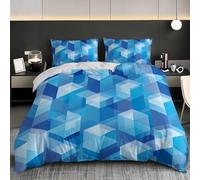 Parure de Lit 3D 1 Personnes 140x200 cm - Housse de Couette GéOméTrie de l'espace Solide Hypoallergénique Microfibre avec Fermeture Éclair - Douce et Facile d'entretien Bleu Ensemble Literie