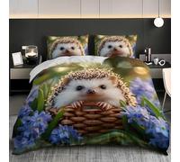 Parure de Lit 3D 1 Personnes 140x200 cm - Housse de Couette HéRisson Animal Mignon Hypoallergénique Microfibre avec Fermeture Éclair - Douce et Facile d'entretien Fleurs Violettes Ensemble Literie