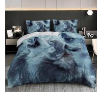 Parure de Lit 3D 1 Personnes 90x190 cm - Housse de Couette Animal Loup Gris Hypoallergénique Microfibre avec Fermeture Éclair - Douce et Facile d'entretien Gris Ensemble Literie