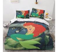 Parure De Lit 3d Avec Housse De Couette Et Taies D'oreiller Motif La Petite Sirène, Motif Princesse, Facile D'entretien, King Size, 2 Pieces (Housse De Couette + Taie D'oreiller As