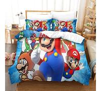 Parure De Lit 3D avec Housse De Couette Et Taies d'oreiller Super Mario Bros Motif Imprimé Doux Et Durable Microfibre avec Fermeture Éclair pour Enfants Et AdultesDouble(200x200cm)
