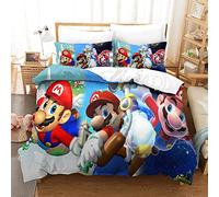 Parure De Lit 3D avec Housse De Couette Et Taies d'oreiller Super Mario Bros Motif Imprimé Doux Et Durable Microfibre avec Fermeture Éclair pour Enfants Et AdultesSingle(135x200cm)