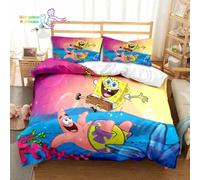 Parure De Lit 3d Bob L'éponge Avec Housse De Couette Et Taie D'oreiller, Motif Dessin Anime, Pour Lit Double, Queen, King, Super King, 2/3 Pieces