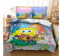 Parure De Lit 3d Bob L'éponge Avec Housse De Couette Et Taie D'oreiller, Motif Dessin Anime, Pour Lit Double, Queen, King, Super King, 2/3 Pieces