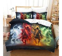 Parure De Lit 3D Imprimée Chevalier du Destin Art Housse De Couette avec Fermeture Éclair Microfibre + 2 Taie d'oreiller pour Couple Single（140x200cm）
