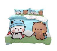 Parure de lit 3D imprimée dessin animé mignon un deux et bubu, ensemble de 3 pièces de pandas mignons pour enfants et couples, microfibre de lin douce, simple et double 135 × 200 cm (D, 220 x 240 + 80
