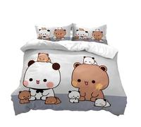 Parure de lit 3D imprimée dessin animé mignon un deux et bubu, ensemble de 3 pièces de pandas mignons pour enfants et couples, microfibre de lin douce, simple et double 135 × 200 cm (E, 220 x 240 + 80