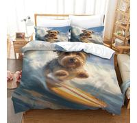 Parure De Lit 3D Imprimée Yorkshire Terrier Animaux Couette Sets avec Fermeture Éclair Hypoallergénique avec 2 Taie d'oreiller pour Enfants Et Adulte Single（140x200cm）