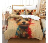 Parure De Lit 3D Imprimée Yorkshire Terrier Animaux Couette Sets avec Fermeture Éclair Hypoallergénique avec 2 Taie d'oreiller pour Enfants Et Adulte Single（140x200cm）