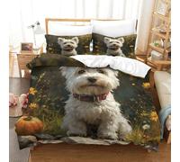 Parure De Lit 3D Imprimée Yorkshire Terrier Animaux Couette Sets avec Fermeture Éclair Microfibre + 2 Taie d'oreiller pour Enfants Et Adulte Single（140x200cm）