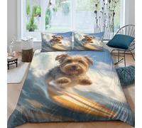 Parure De Lit 3D Imprimée Yorkshire Terrier Animaux Housse Couette avec Fermeture Éclair Microfibre + 2 Taie d'oreiller pour Couple Double（200x200cm）