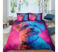 Parure De Lit 3D Imprimée Yorkshire Terrier Animaux Housse De Couette avec Fermeture Éclair Décoration De Chambre À Coucher + 2 Taie d'oreiller pour Couple King（220x240cm）