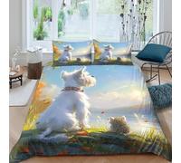 Parure De Lit 3D Imprimée Yorkshire Terrier Animaux Housse De Couette avec Fermeture Éclair Hypoallergénique + 2 Taie d'oreiller pour Couple King（220x240cm）
