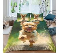 Parure De Lit 3D Imprimée Yorkshire Terrier Animaux Housse De Couette avec Fermeture Éclair Microfibre avec 2 Taie d'oreiller pour Enfants Et Adulte King（220x240cm）