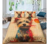 Parure De Lit 3D Imprimée Yorkshire Terrier Animaux Sets Housse De Couette avec Fermeture Éclair Décoration De Chambre À Coucher avec 2 Taie d'oreiller pour Enfants Et Adulte King（220x240cm）