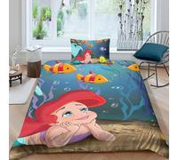 Parure De Lit 3d La Petite Sirène, Douce Et Confortable, Motif Princesse De Dessin Anime, Housse De Couette Et Taie D'oreiller, Pour Lit Simple