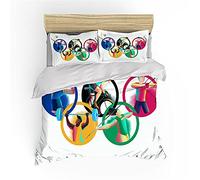 Parure de Lit 3D Olympique Sport Jeu Football Basketball Volley-Ball Housse de Couette et Taies d'oreiller Garçon Homme Parure de Lit Fermeture à Glissière 1/2 Personnes (Blanche 2, 140_x_200cm)