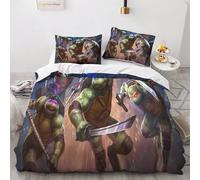Parure De Lit 3d Tortues Ninja Avec Housse De Couette Et Taie D'oreiller, Personnages De Dessins Animes, Douce Et Confortable, King Size, 2 Pieces. Housse De Couette 1 Piece + Taie