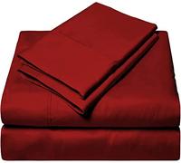 Parure de lit 4 pièces 100 % bambou bio pour lit Superking, drap-housse avec poche profonde de 40 cm, douce et rafraîchissante - 1 drap plat, 1 drap-housse et 2 taies d'oreiller (bordeaux uni, super