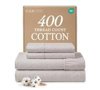 Parure de lit 4 pièces 100 % coton 400 fils au pouce carré, douce, confortable et respirante, 1 drap plat, 1 drap-housse et 2 taies d'oreiller avec poches profondes, gris clair
