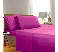Parure de lit 4 pièces 1500 fils infroissable et résistante à la décoloration de qualité égyptienne ultra douce comprenant un drap plat, un drap-housse et 2 taies d'oreiller, taille complète, rose passionné