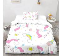 Parure De Lit 4 Pieces Avec Housse De Couette Et Motif Licorne 3d, Impression Numérique, Cadeau Idéal Pour Jeunes Enfants Et Filles