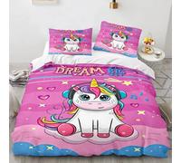 Parure De Lit 4 Pieces Avec Housse De Couette Et Motif Licorne 3d, Impression Numérique, Cadeau Idéal Pour Jeunes Enfants Et Filles