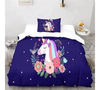 Parure De Lit 4 Pieces Avec Housse De Couette Et Motif Licorne 3d, Impression Numérique, Cadeau Idéal Pour Jeunes Enfants Et Filles