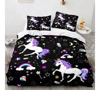 Parure De Lit 4 Pieces Avec Housse De Couette Et Motif Licorne 3d, Impression Numérique, Cadeau Idéal Pour Jeunes Enfants Et Filles