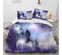 Parure De Lit 4 Pieces Avec Housse De Couette Et Motif Licorne 3d, Impression Numérique, Cadeau Idéal Pour Jeunes Enfants Et Filles