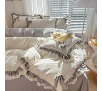 Parure de lit 4 pièces avec Volants Dentelle Princesse Housse Couette Chic à Volants avec Joli nœud Style Princesse 1 Housse Couette avec 2 taies d'oreiller, 1 Drap de lit,Blanc,Full