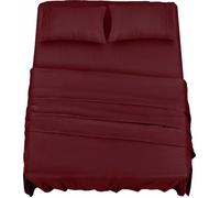 Parure de lit (4 pièces, Bordeaux) - 1 Drap Housse 150x200cm, 1 Drap Plat 266x259cm et 2 Taies d'oreiller 50x75cm