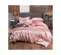 Parure de lit 4 pièces de luxe en viscose 3/4 pièces, couleur unie, satin, housse de couette, drap plat et taies d'oreiller ensemble de literie(rose, complet 180 x