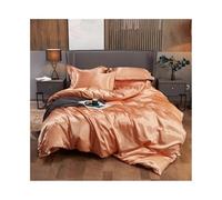 Parure De Lit 4 Pièces De Luxe En Viscose 3/4 Pièces Ensemble De Literie Couleur Unie Satin Housse de Couette Drap Plat et Taies d'oreiller Ensemble de Literie(Orange,Full 180