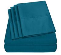 Parure de lit 4 pièces en Microfibre brossée Fine 1500 Supreme Collection avec Poche Profonde - 1 taie d'oreiller supplémentaire, lit Simple XL, Bleu Sarcelle