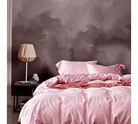 Parure de lit 4 pièces, Ensemble de draps en Satin et Velours de Coton, Style années 60, Quatre pièces, Couleur Unie, en Coton exporté, Couleur Cerise Poudre, King