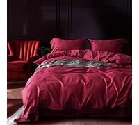 Parure de lit 4 pièces, Ensemble de draps en Satin et Velours de Coton, Style années 60, Quatre pièces, Couleur Unie, en Coton exporté, Couleur Cerise Poudre, King