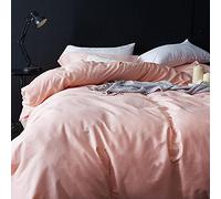 Parure de lit 4 pièces, Ensemble de draps en Satin et Velours de Coton, Style années 60, Quatre pièces, Couleur Unie, en Coton exporté, Couleur Cerise Poudre, King