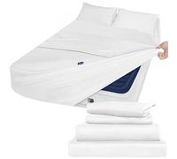 Parure de lit 4 pièces extra douce à poches profondes pour grand lit - Drap-housse, taie d'oreiller et drap plat - Convient facilement aux matelas pneumatiques à plateau-coussin de 40,6 cm à 61 cm,