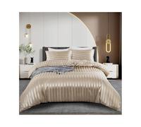 Parure de lit 4 pièces Housse de couette de luxe en satin rayé, ensemble 3 pièces, housse de couette réversible douce et soyeuse avec 2 taies d'oreiller Parure de couette(Double-160x220cm)