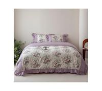Parure de lit 4 pièces Parure de lit 4 pièces, motif floral vintage chic, volants, housse de couette 100% coton, taies d'oreiller, cache-sommier Parure de couette(Purple,1.5X2m Bedskirt 4pcs)