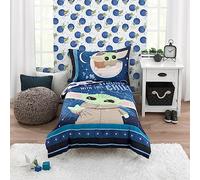 Parure de lit 4 pièces Star Wars The Child Little Bounty Grogu « The Force is Strong with This Child » pour Enfant - Couette, Drap-Housse ajusté, Drap Plat et taie d'oreiller réversible