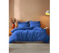 PARURE DE LIT 5 Pieces Unie en pour Un lit 2 Personnes 140 x 190 cm 1 drap housse + 1 drap plat +2 taies d'oreiller 50 x 70 cm + 1 taie de traversin 100% Coton 57 Fils HAUTE QUALITE (BLEU PETROLE)