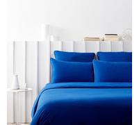 PARURE DE LIT 5 Pieces Unie en pour Un lit 2 Personnes 160 x 200 cm 1 drap housse + 1 drap plat +2 taies d'oreiller 50 x 70 cm + 1 taie de traversin 100% Coton 57 Fils HAUTE QUALITE (BLEU ROI)